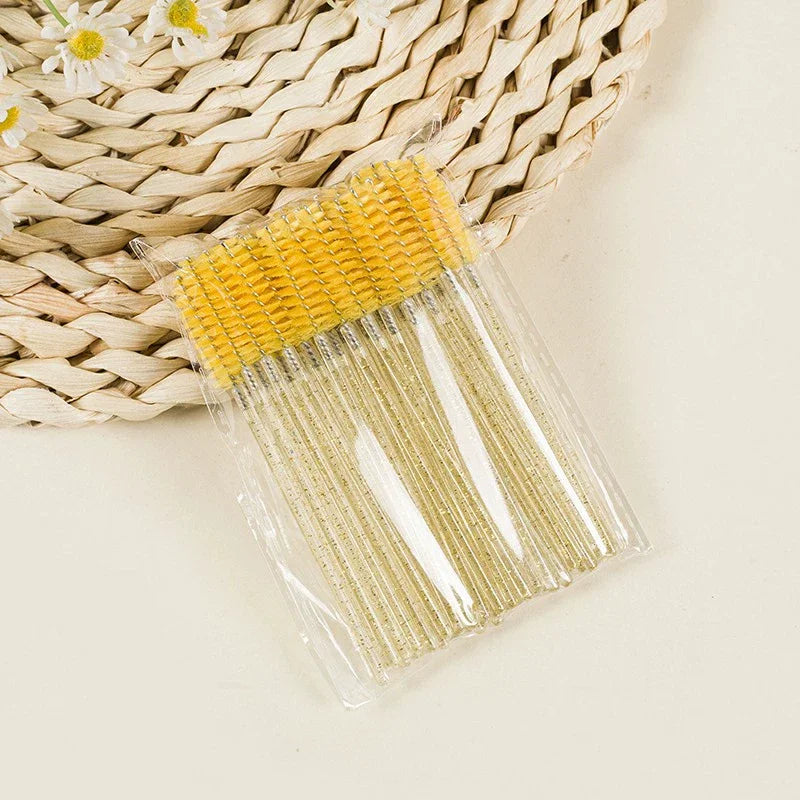 50Pcs Disposable Mascara Wands, Crystal Eyebrow Spoolies Brush for Eyelash Extensions Lash Brushes with Container Makeup Tools
