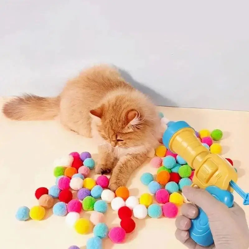 Cat toy interactive shooting training toy creative mini shooting gun game plush ball toy suitable for cats to play at home
