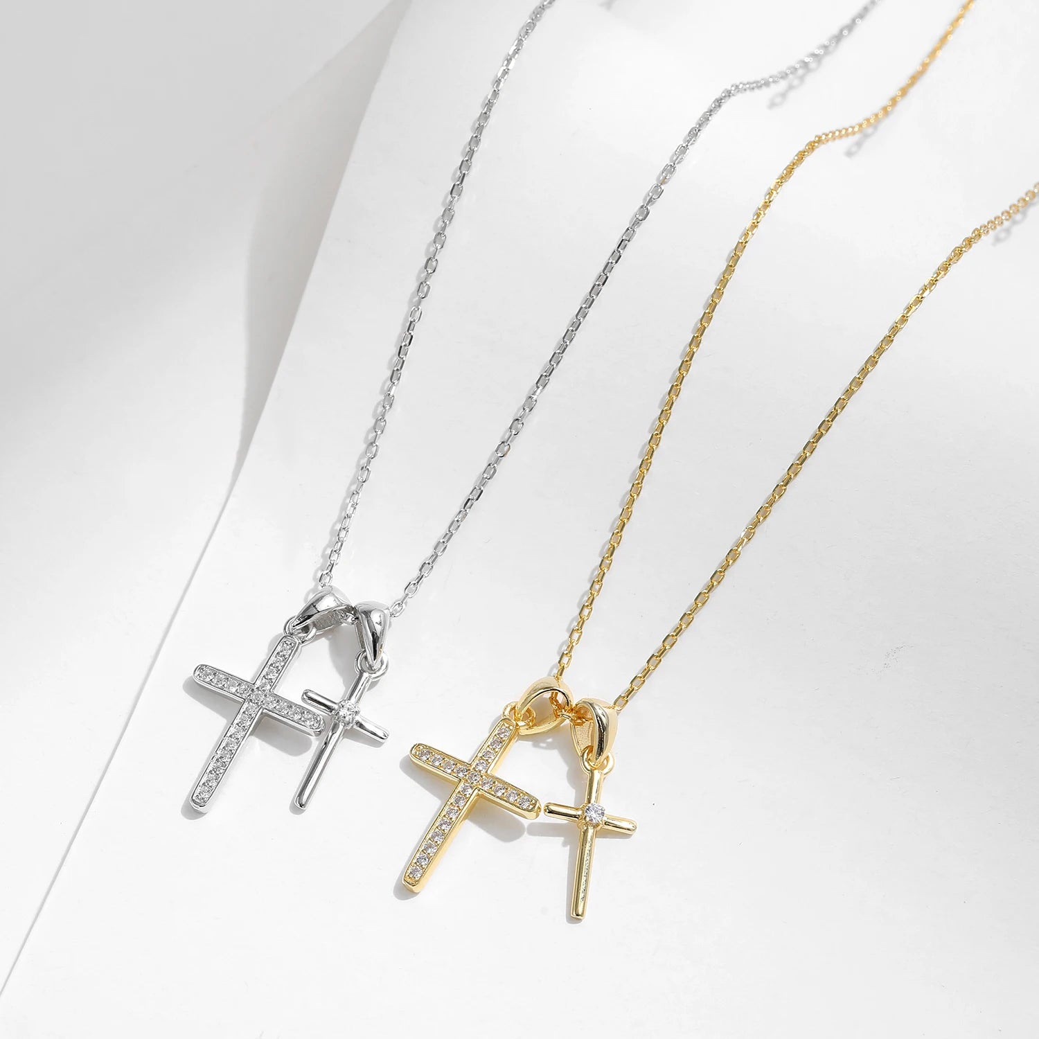 MODIAN 925 Sterling Silver Classic Delicate Double Cross Zircon Link Chain Pendant Necklace For Women Fine Jewelry Gifts