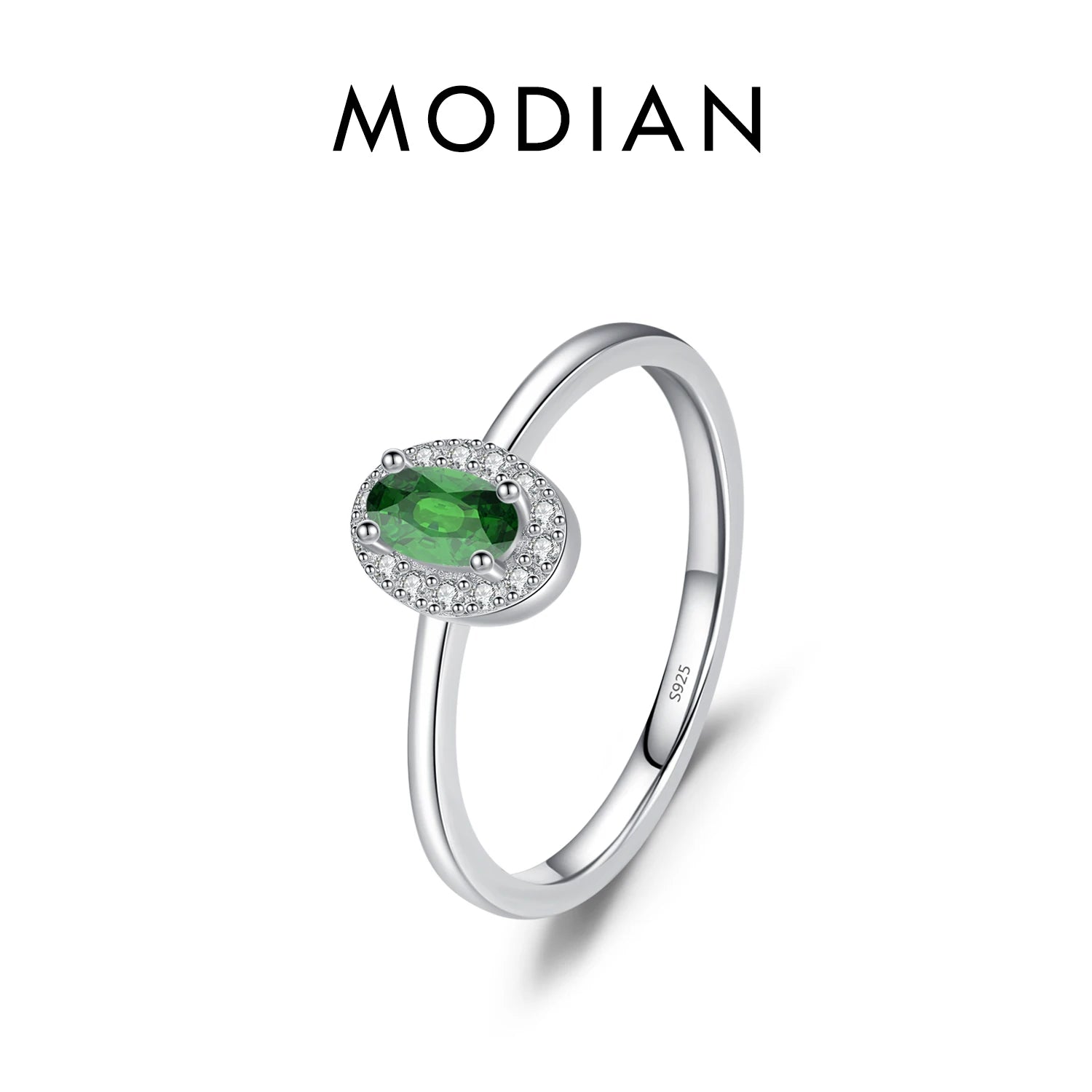 MODIAN Real 925 Sterling Silver Classic Elegant Oval Rainbow Colorful Zirconia Ring For Women Wedding Engagement Fine Jewelry