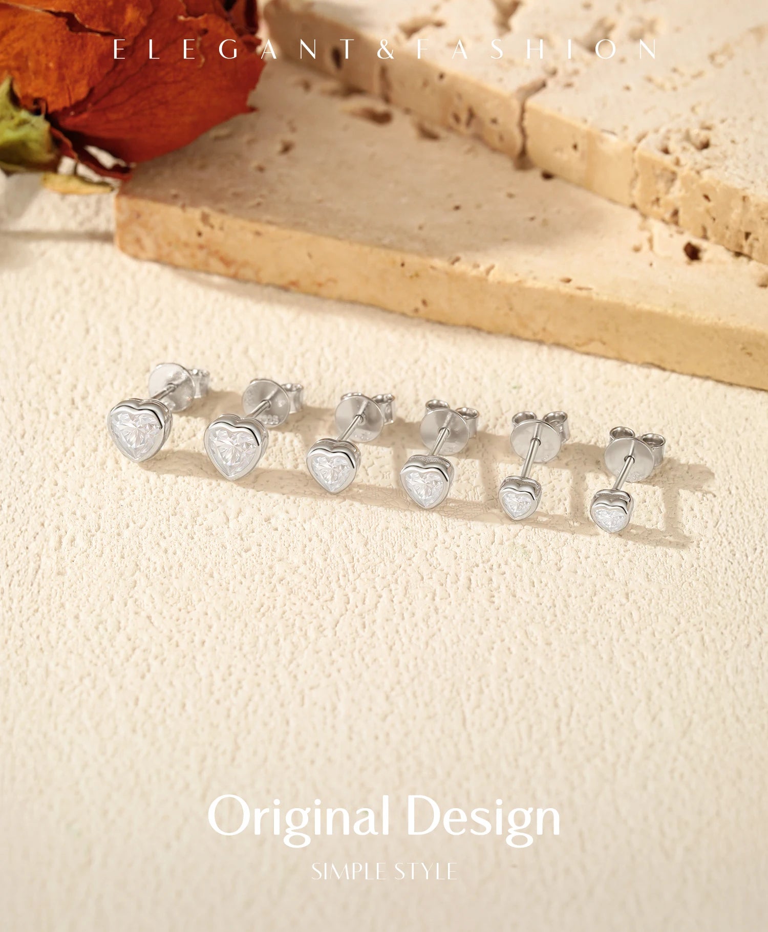 MODIAN 3 Sizes Heart Moissanite Ear Studs 925 Sterling Silver Dazzling Stackable Fashion Stud Earrings For Women Fine Jewelry