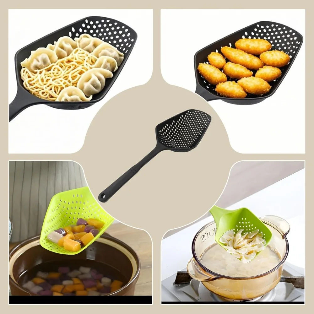 Plastic Strainer Spoon with Handle, Durable Plastic Slotted Spoon Pasta Scoop and Pasta Strainer for Cooking