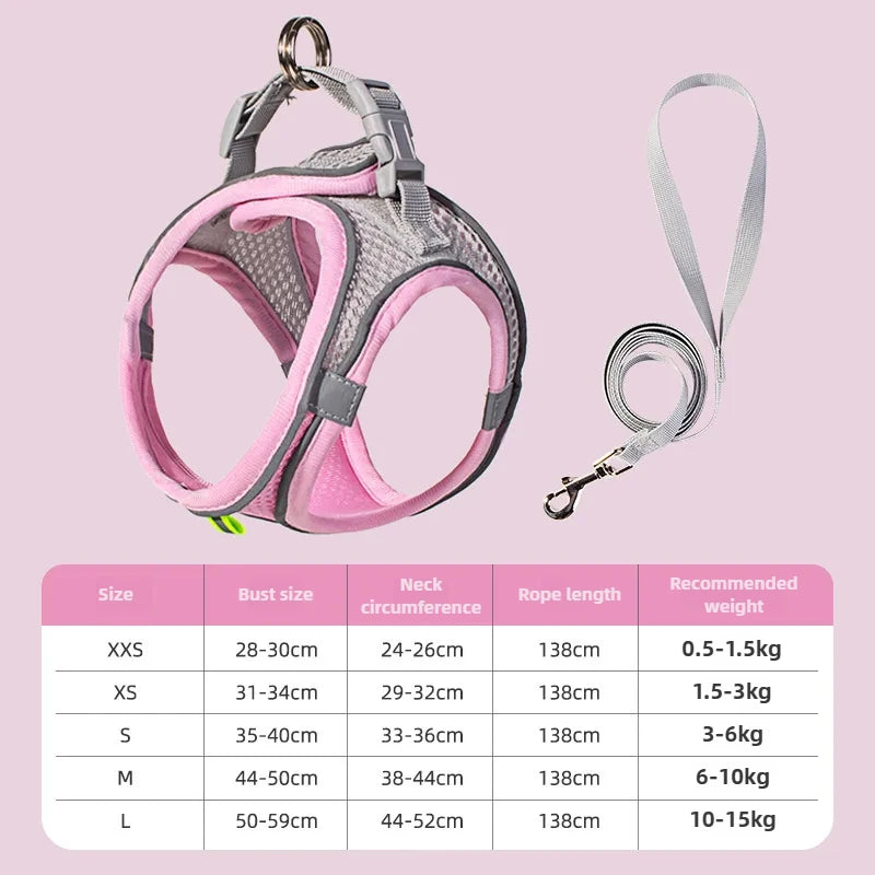 Pet Things Accessories Cute Adjustable  Collar and Leash Set for Walking Safe Reflective Soft Comfortable Vest For Small Medium Dog Cat Pet