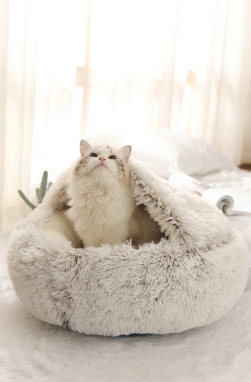 Cat Bed Pet Mattress Sleeping Warm Soft Plush Pet Bed with Cover Round  Nest Cave for Small Dogs kitten