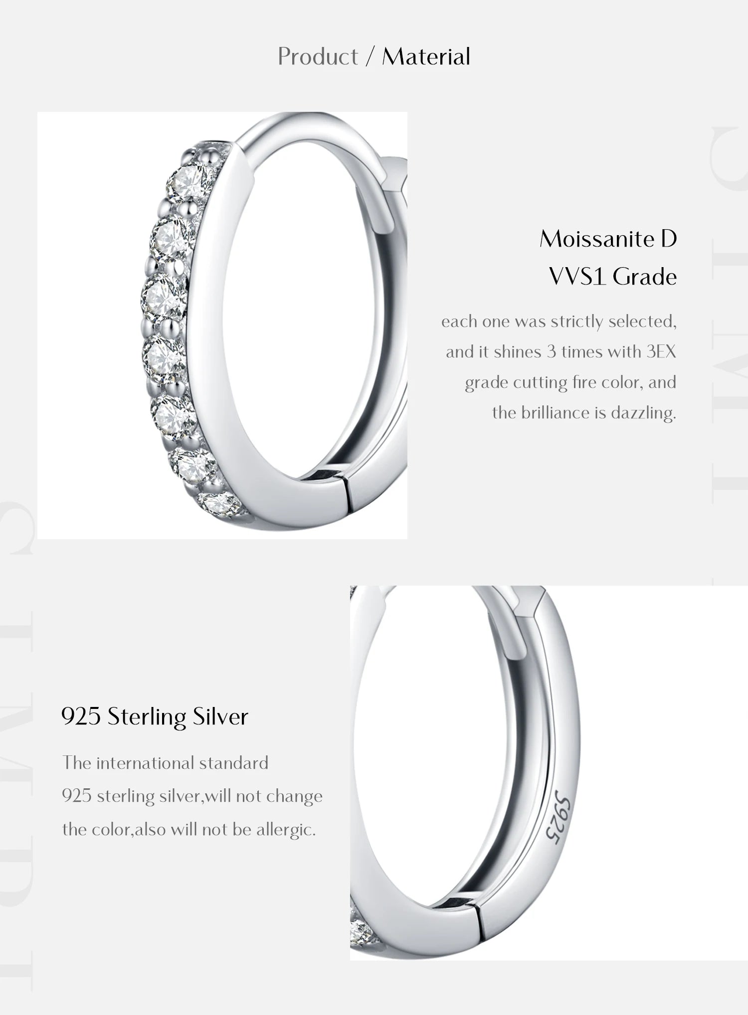 MODIAN D Color Sparkling Moissanite Earrings 925 Sterling Silver Classic Shining Circle Hoop Earrings For Women Fine Jewelry