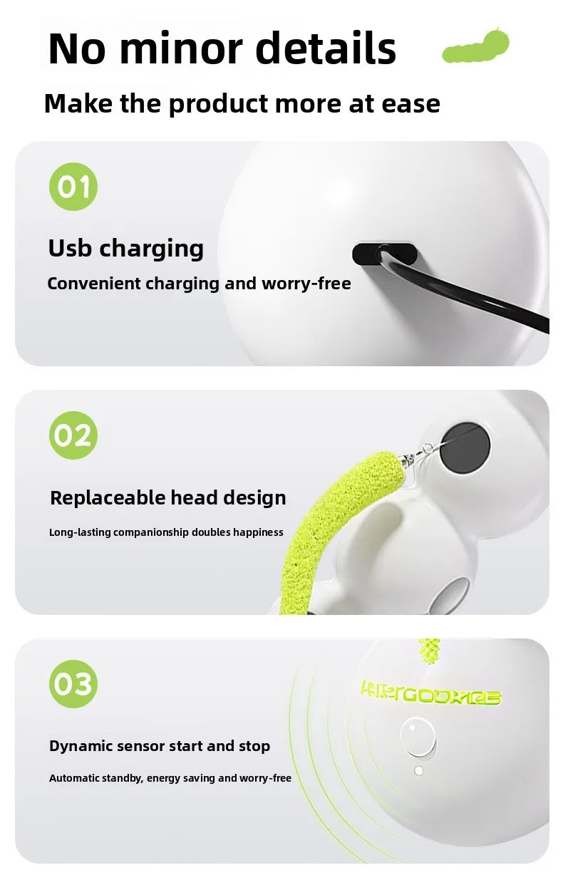Creatives Durable Scratch Resistant Cat Teasing Stick Intelligent Sensing Interactive Cats Toy Usb Rechargeable Caterpillars Toy