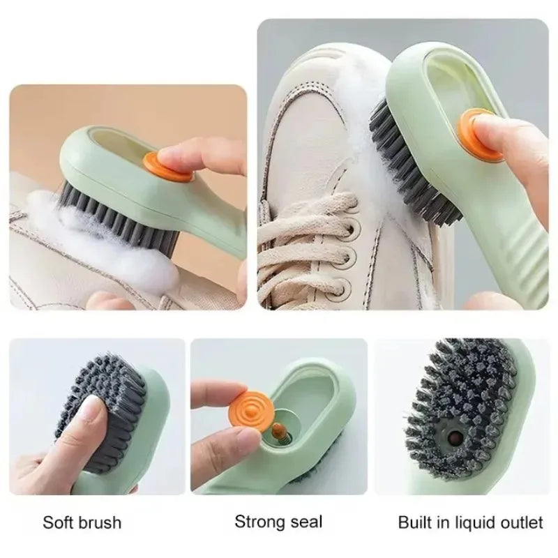 Multifunction Cleaning Shoe Brush Soft Automatic Liquid Shoe Brush Long Handle Clothes Soap Brush with Hook Clean Tool