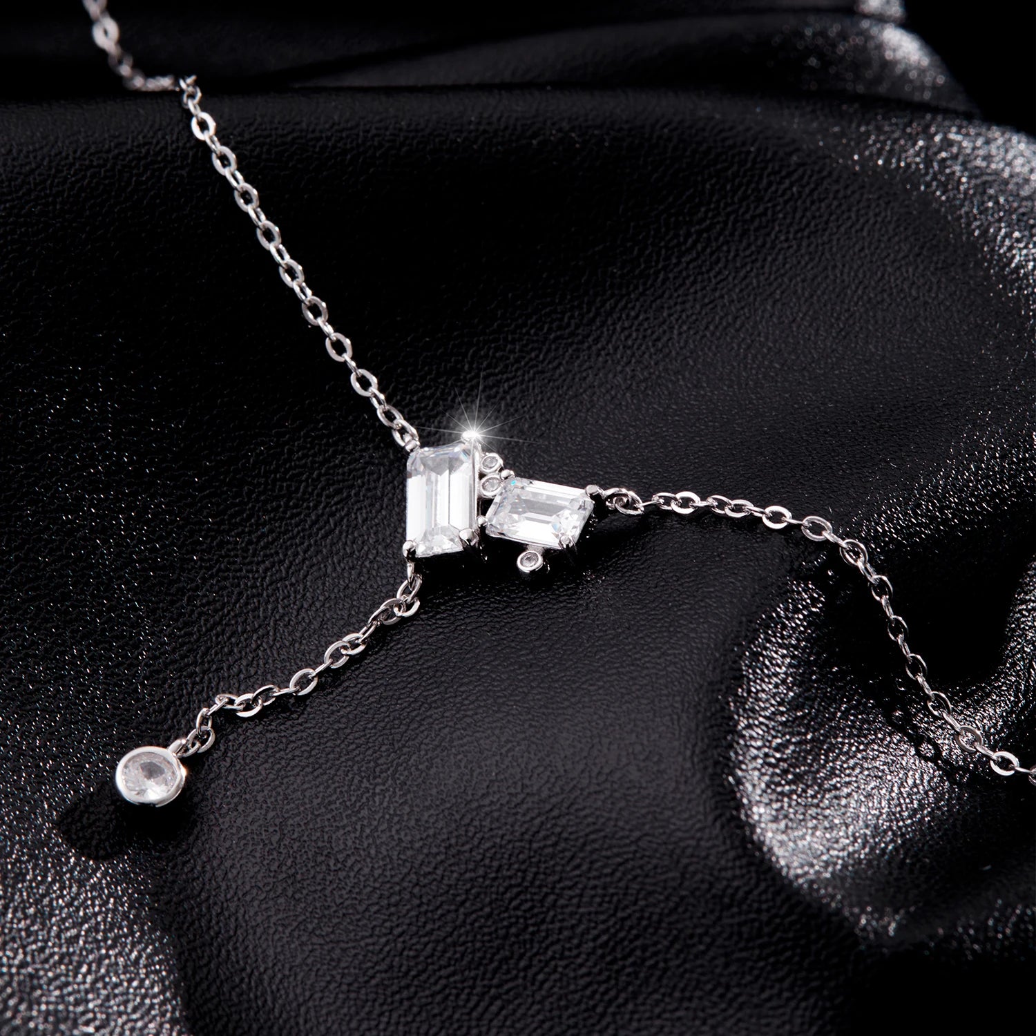 MODIAN 925 Sterling Silver Exquisite Rectangle Clear CZ Link Chain Lariat Y Shape Pendant Necklaces For Women Fine Jewelry