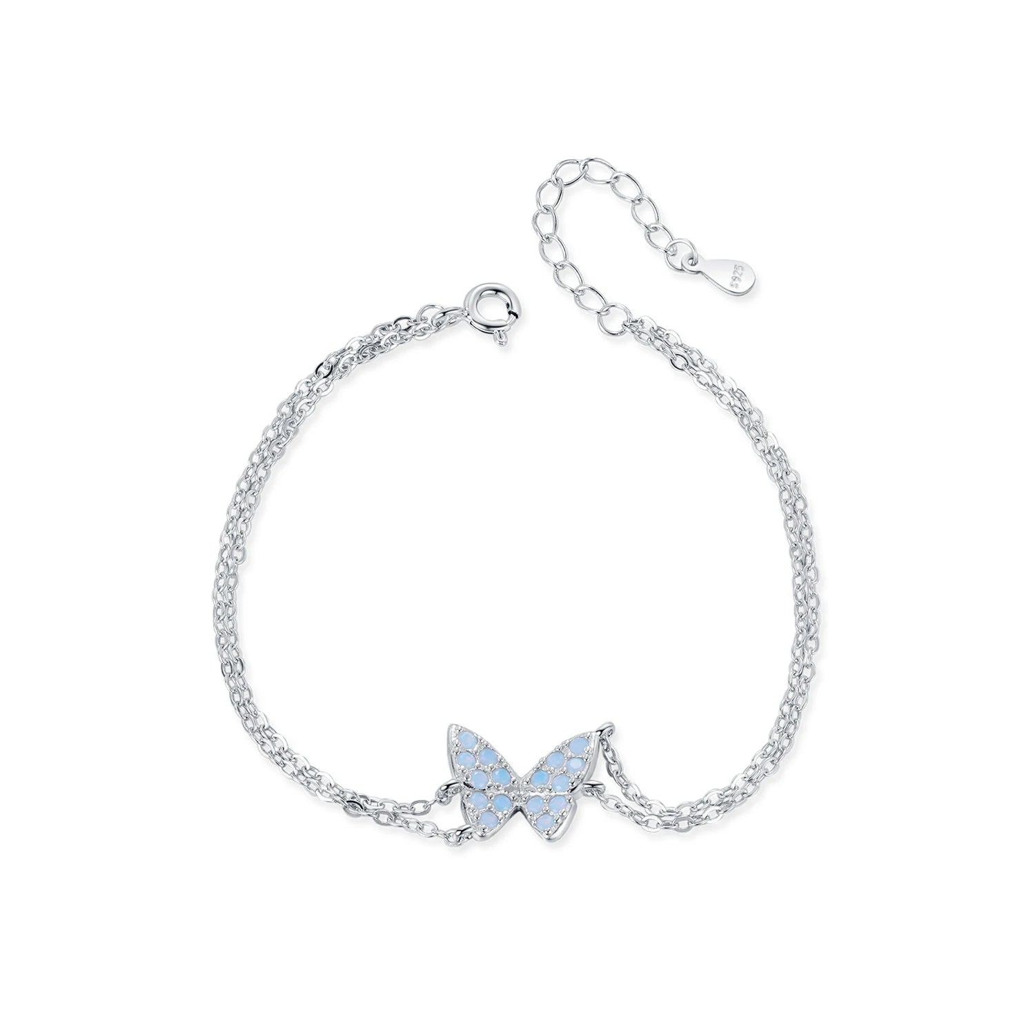 MODIAN Sweet Blue Opal Butterfly Bracelet 925 Sterling Silver Fashion Double Layer Link Chain Bracelets For Women Fine Jewelry