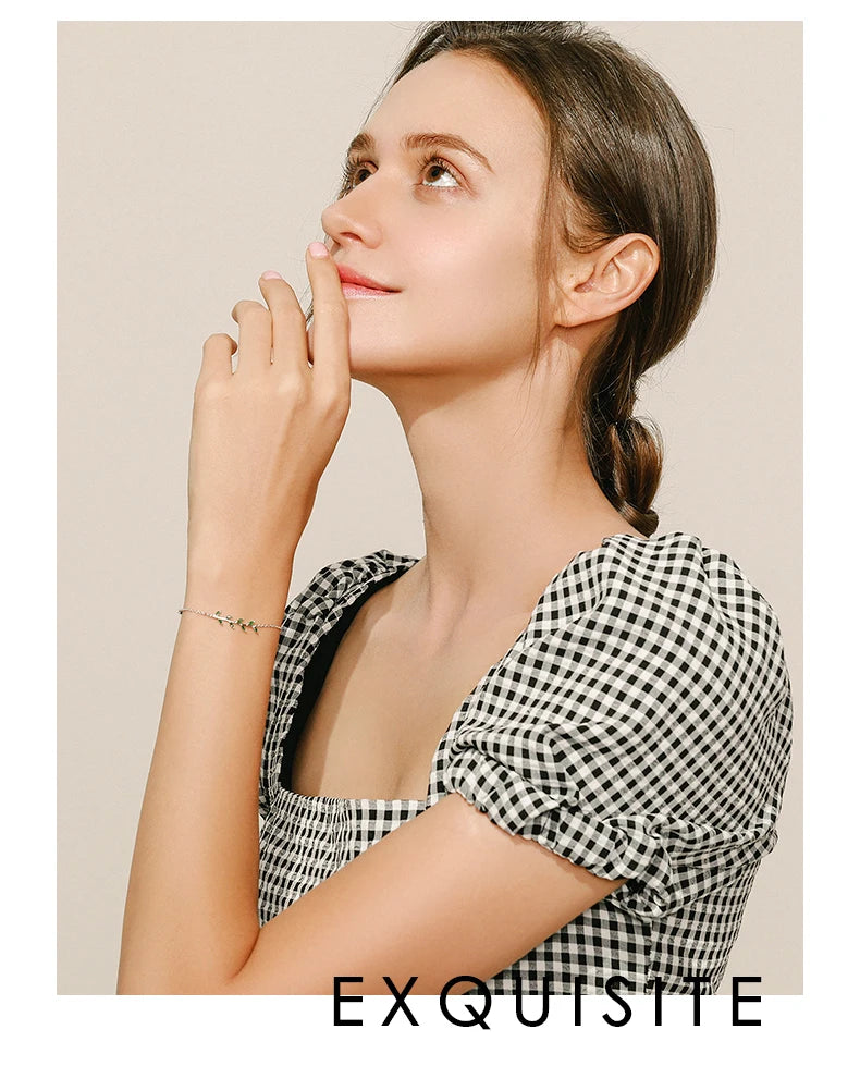 MODIAN 925 Sterling Silver Green Leaf Zirconia Adjustable Link Chain Bracelet For Women Fashion Wedding Jewelry Accessories