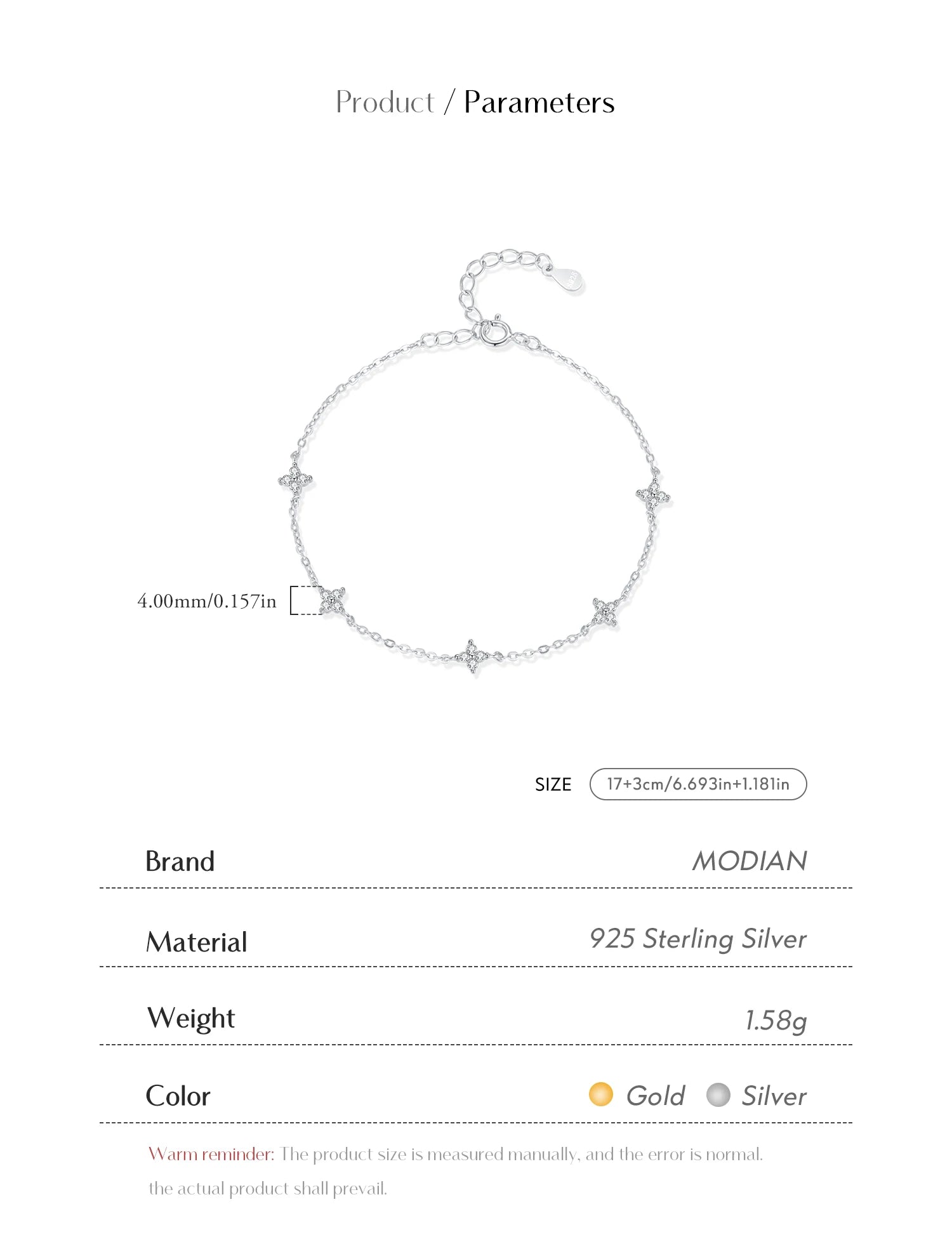 MODIAN 925 Sterling Silver Mini Flowers Bracelet Dainty Link Chain Pave Setting CZ For Women Wedding Fine Jewelry Gift