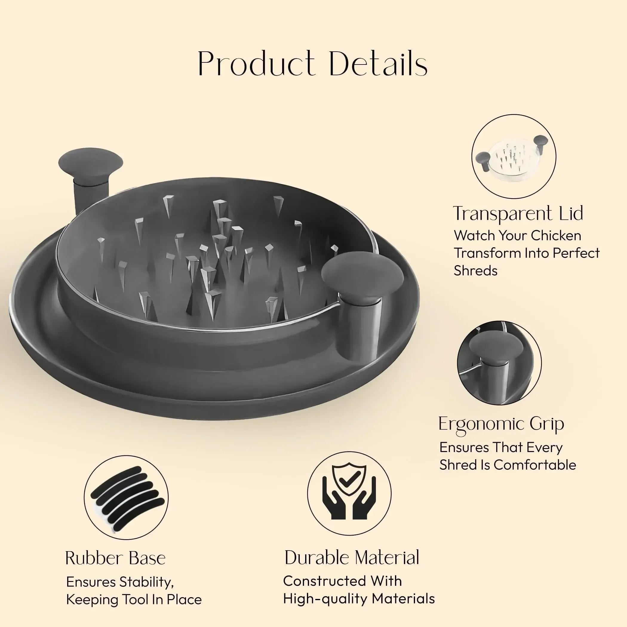 Chicken Shredder with Transparent Cover Hand Shred Machine Torn Chicken Anti-Slip Base for Chopping Chicken, Beef, Vegetables