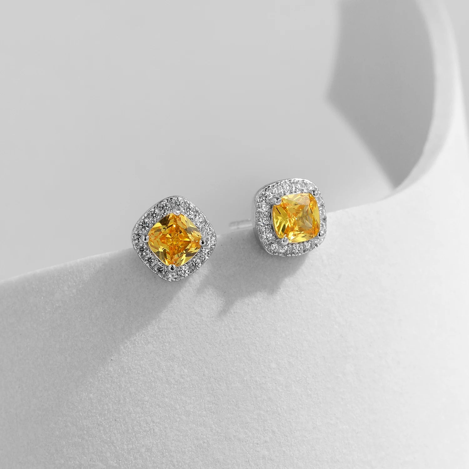MODIAN Yellow Sparkling Cubic Zirconia Platinum Plated Stud Earrings 925 Sterling Silver Earrings For Women Wedding Jewelry