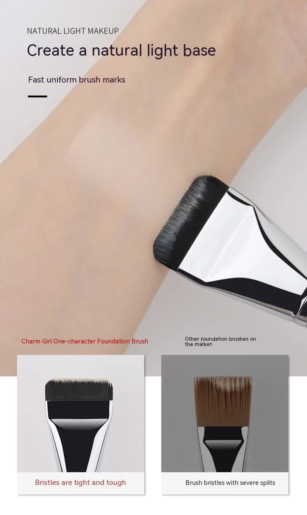 1/2Pc Multi-Use Foundation Ultra-Fine, Hypoallergenic Nylon Bristle Oval Foundation Brush - Perfect for Face Contouring