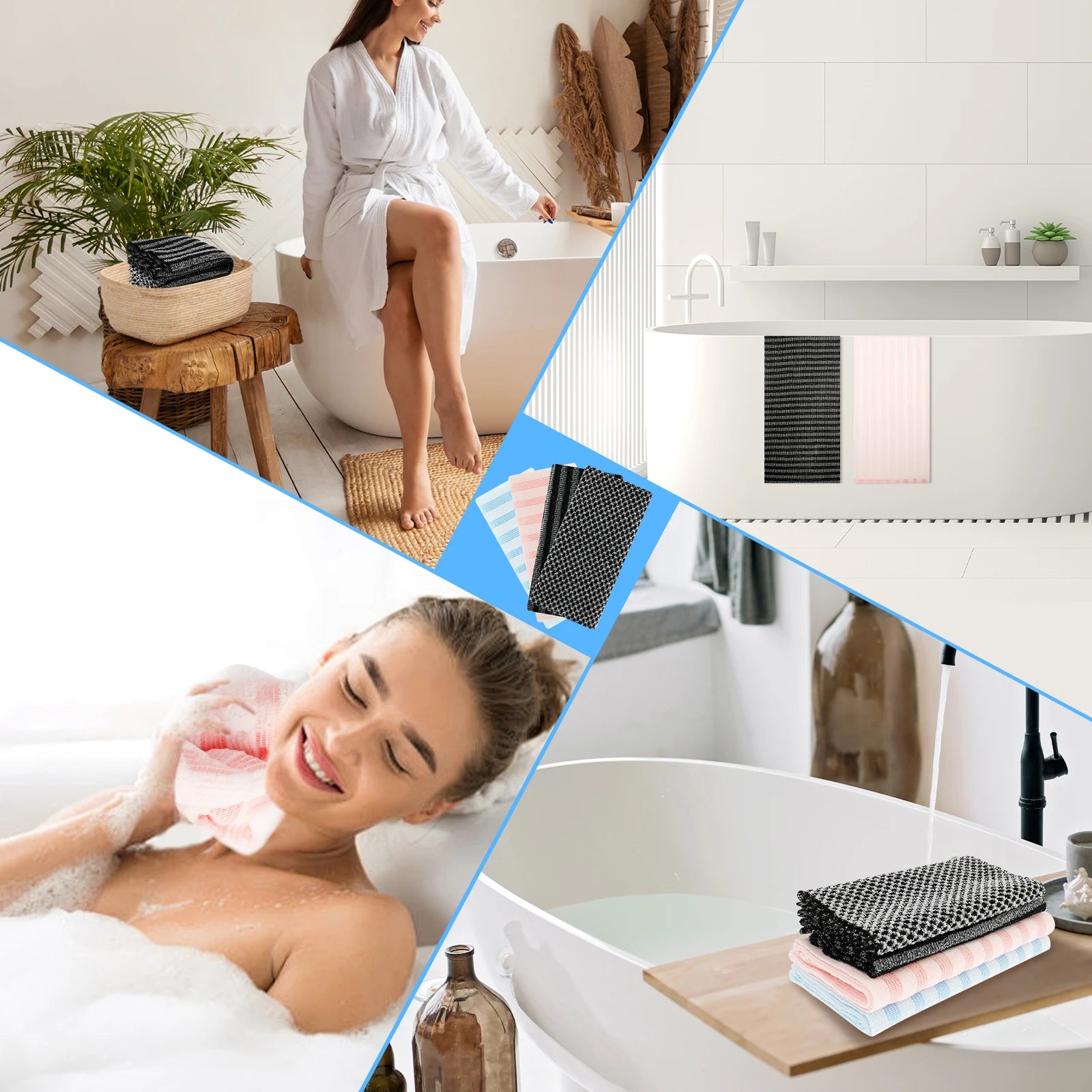 Double Effect Nylon Bath Towel Japanese Rubbing Washcloth for Back Exfoliating Scrub Shower Towels  Body Bathroom Accessories