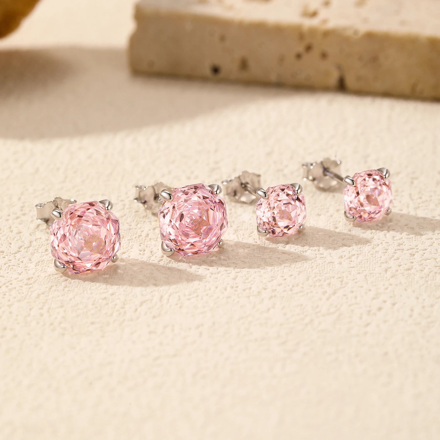 MODIAN 925 Sterling Silver Romantic Pink Rose Cut Sparkling Cubic Zirconia Stud Earrings For Women Party Trendy Jewelry
