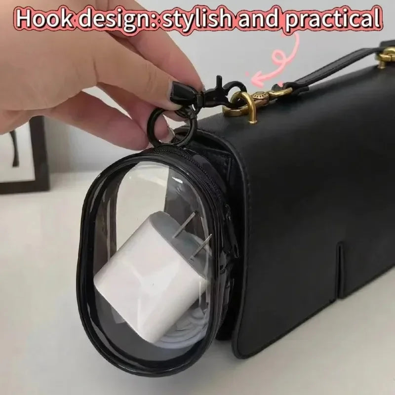 Portable Mini Transparent Storage Bag with Zipper Multifunctional Headphone and Charger Case Travel Accessories with Keychain