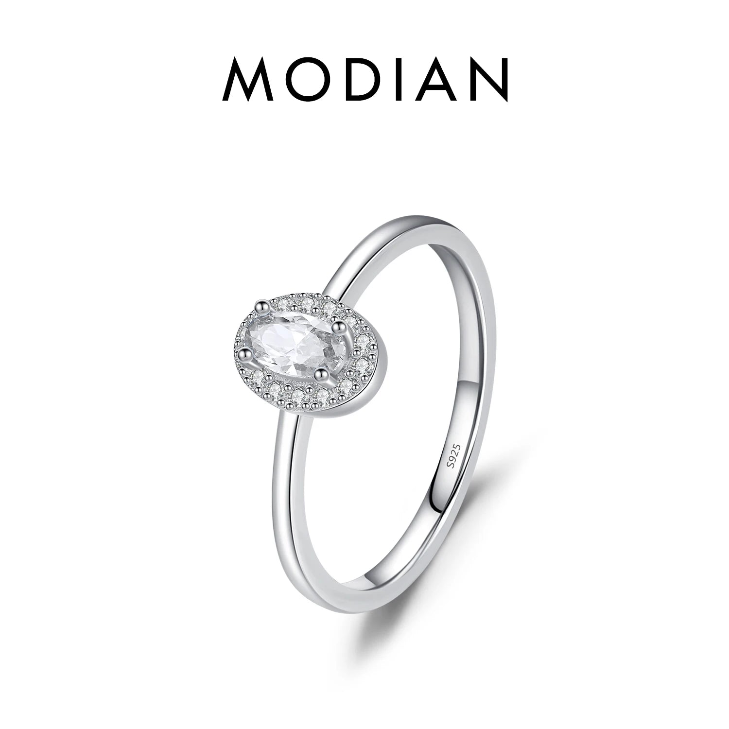 MODIAN Real 925 Sterling Silver Classic Elegant Oval Rainbow Colorful Zirconia Ring For Women Wedding Engagement Fine Jewelry