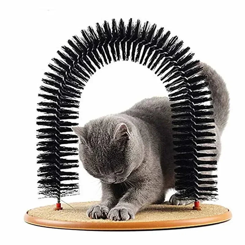 Cat Toy Arch Self Groomer Pamper Feline with A Massage Grooming Rubbing Brush with Scratching Pad Toy for Cats Interactive Toys