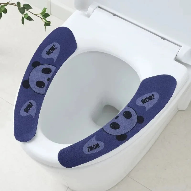1 Pair Paste Toilet Seat Cover Cartoon Waterproof Reusable Soft Bathroom Toilet Seat Pad Cute Thick Sticky Closes Tool Seat Mat