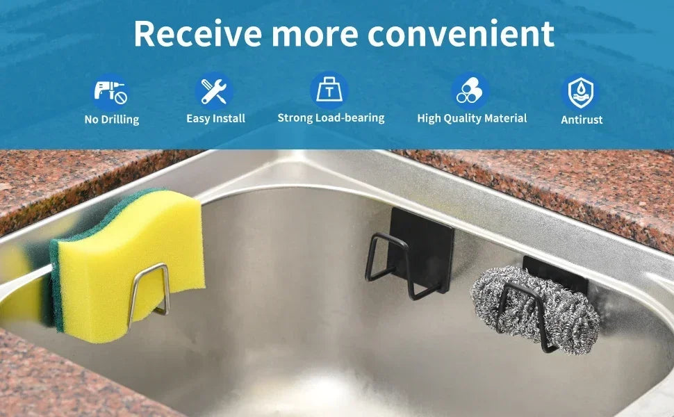 Kitchen Sponge Holder Sink Sponge Rack Stainless Steel Sponges Stand Drainer Sponges Sink Shelf for Knife Towel Holder Wall Hook