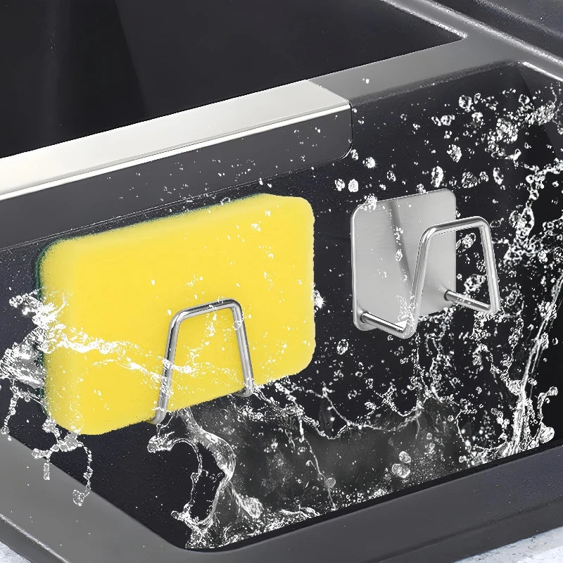 Kitchen Sponge Holder Sink Sponge Rack Stainless Steel Sponges Stand Drainer Sponges Sink Shelf for Knife Towel Holder Wall Hook