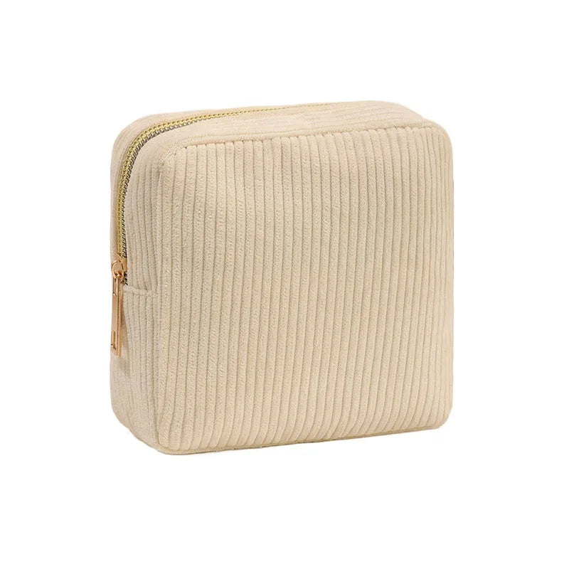 Small Makeup Bag for Purse Mini Cosmetics Bag Corduroy Cute Cosmetic Pouch for Women with Slip-in Pockets Storage Clutch