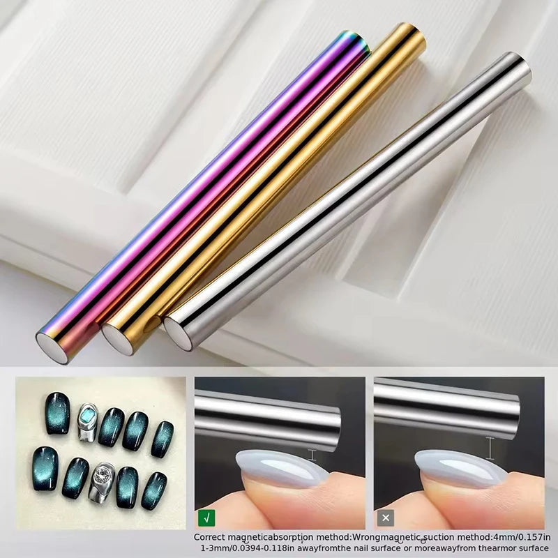 3 Colors Super Long Double Head Nail Magnet Tool Pens Magnetic Cat Eye Gel Polish Nail Art Kit for DIY Salon Studio Or Home Use