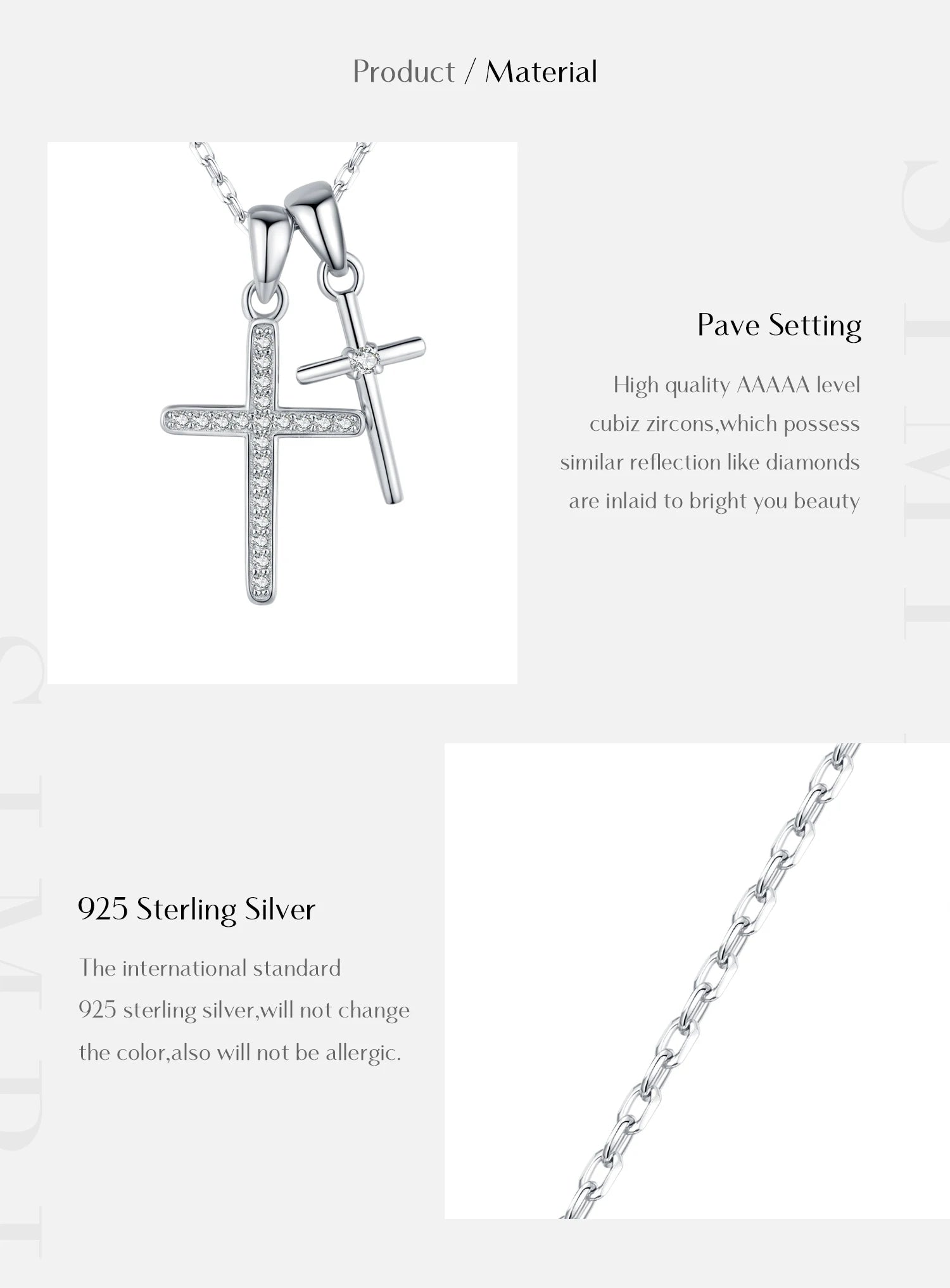 MODIAN 925 Sterling Silver Classic Delicate Double Cross Zircon Link Chain Pendant Necklace For Women Fine Jewelry Gifts