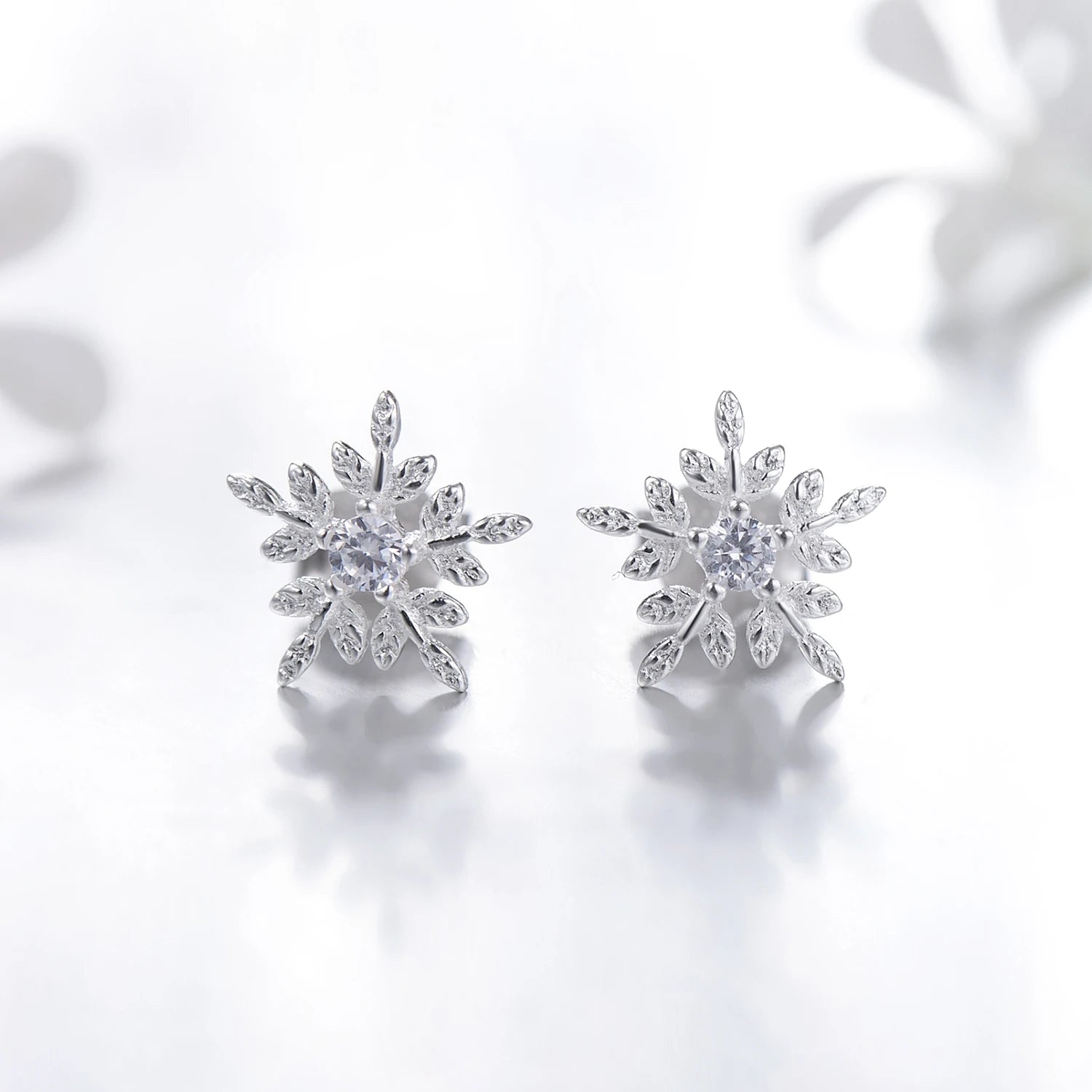 Modian Real 925 Sterling Silver White Snowflake Stud Earrings Cubic Zirconia Jewelry For Women Fashion Sterling Silver Earrings