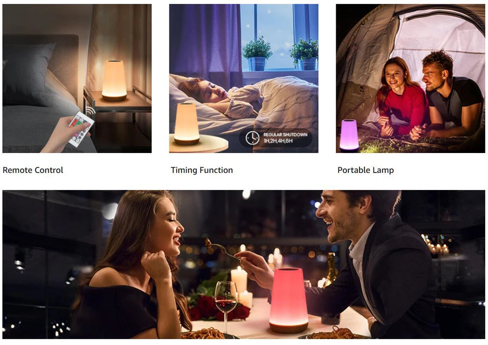 13 Color LED Changing Night Light RGB Remote Control Touch Dimmable Lamp Portable Table Bedside Lamp USB Rechargeable Night Lamp