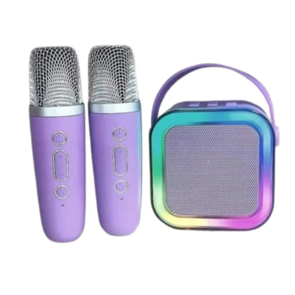 Bluetooth Audio Mini Karaoke Machine K12 with 1/2 Wireless Microphones Portable Bluetooth Speaker Fun Toys RGB Light