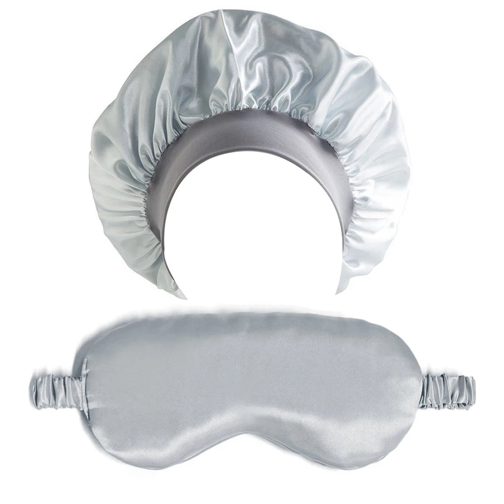 2PCS Satin Bonnet Sleep Cap Eye Mask Set Women Night Care Hair Wrap Sleeping Mask Silk Soft Comfortable Travel Rest Gift