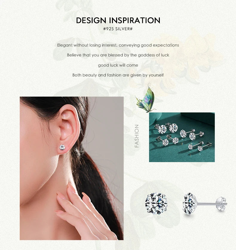 Modian Sparkling Clear CZ Stud Earrings 925 Sterling Silver Round Zirconia 4MM 5MM 6MM 7MM Earrings For Women Wedding Jewelry