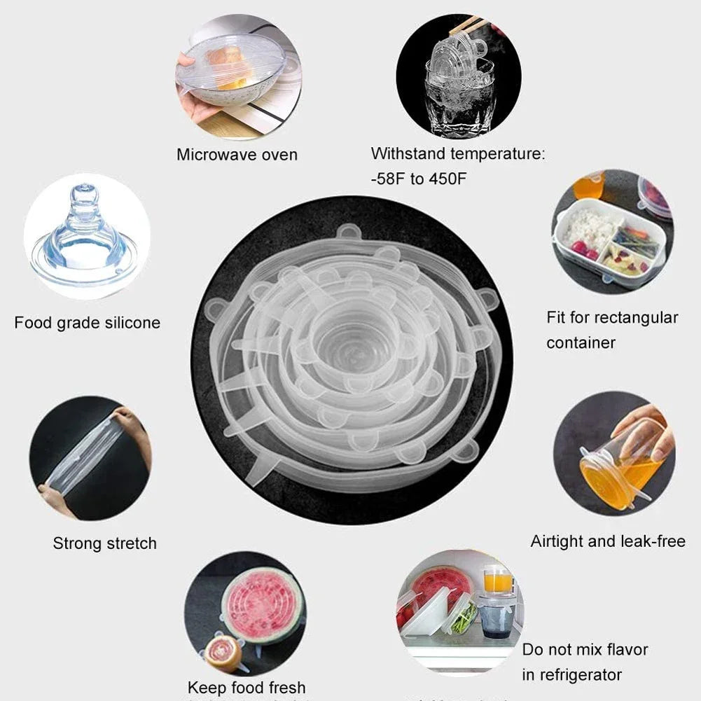 Adjustable Elastic Silicone Caps Refrigerator For Kitchen Accessories Cover Adaptive Kitchen Storage Organization Food Dishes