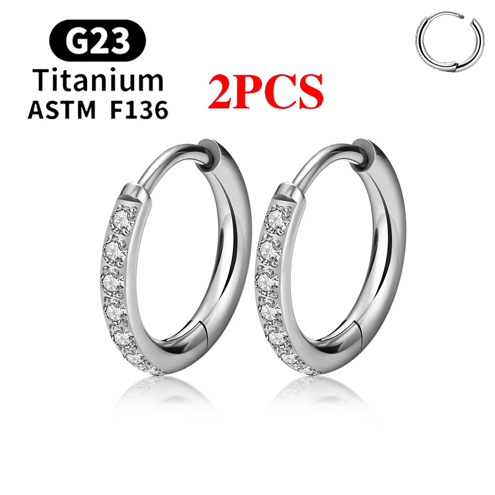 G23 Titanium Earring Hoop CZ Hinged Segment Round Ear Ring for Women Ear Tragus Cartilage Helix Daith Piercing Jewelry