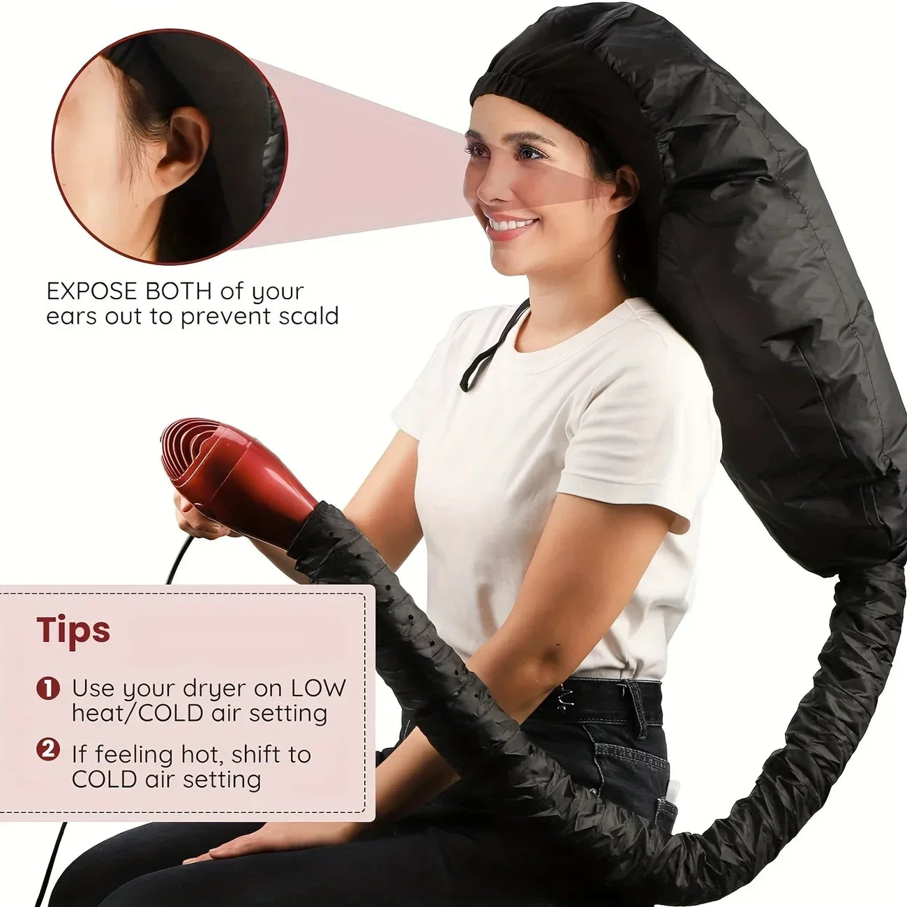 Bonnet Hooded Hair Dryer Attachment Extra Large Adjustable Deep Conditioning Cap Drying Heat Cap with Elastic Strap Fast Drying