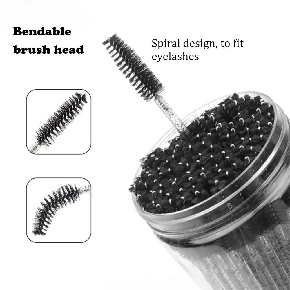 50Pcs Disposable Mascara Wands, Crystal Eyebrow Spoolies Brush for Eyelash Extensions Lash Brushes with Container Makeup Tools