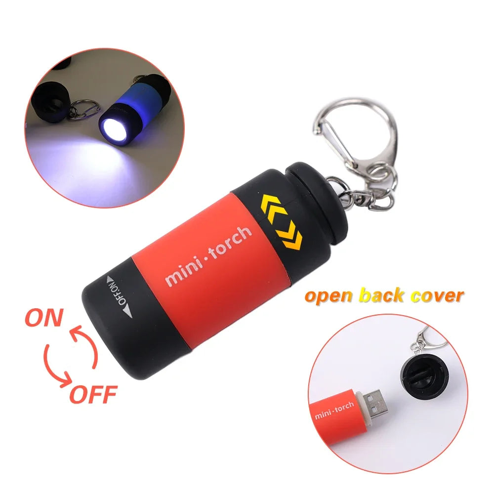 Mini Flashlight USB Rechargeable LED Multifunctional Strong light Pocket Keychain  Flashlight Waterproof Outdoor Hiking Camping