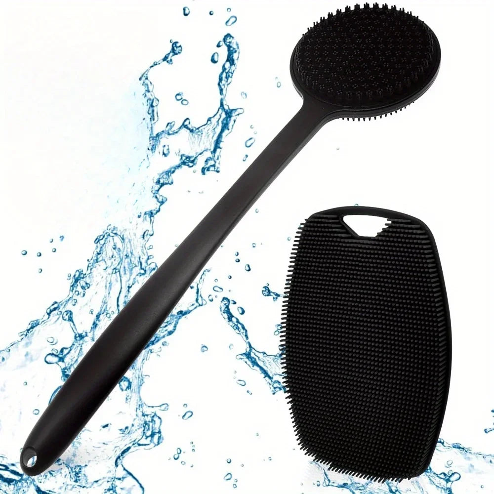 2Pcs Shower Back Scrubber Exfoliating Bath Brush Gentle Exfoliation Body Shower Silicone Shower Brush Long Handle Bath Brushes
