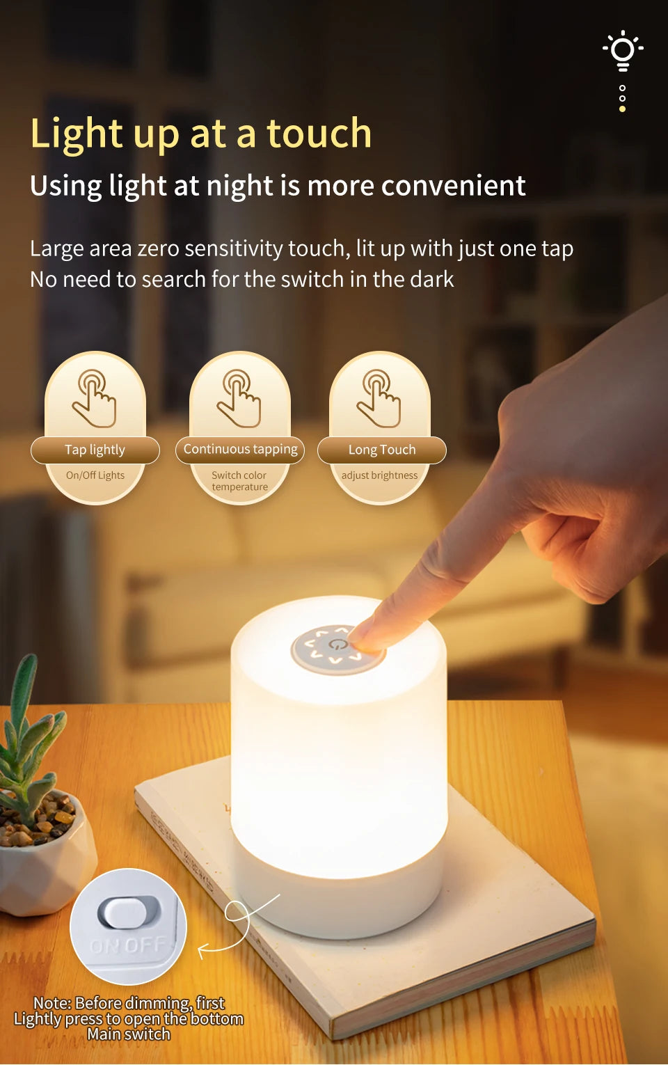 USB Touch Night Lamp LED Lamp Remote Control Switch Rechargeable Three Colors Lights Bedroom Portable Table Bedside Night Lamp
