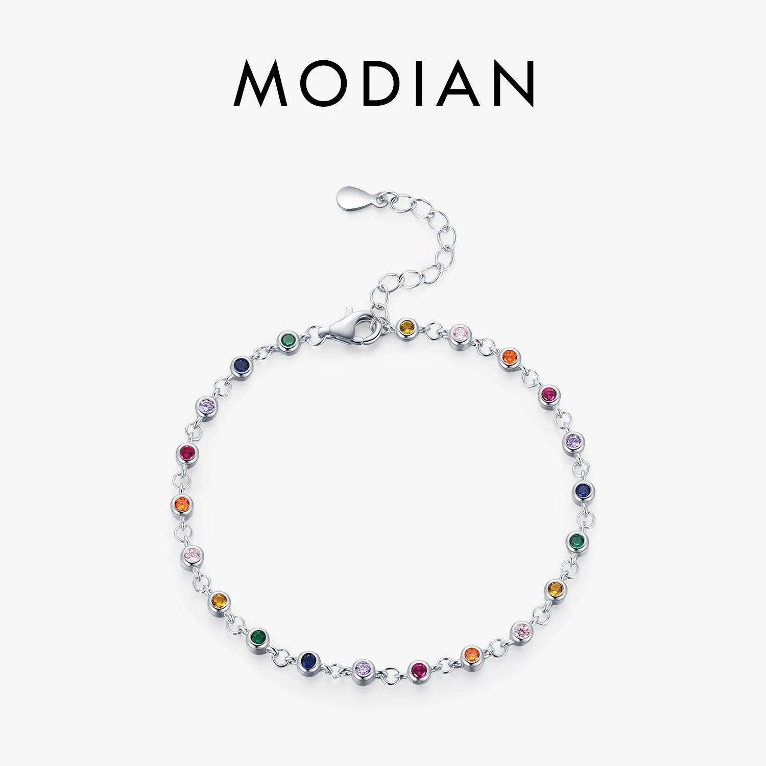 MODIAN Bohemia Style Charm Chain Bracelet For Women Real 925 Sterling Silver Rainbow Color CZ Female Fashion Jewelry Accessory