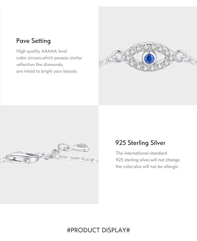 MODIAN 925 Sterling Silver Delicate Lucky Blue Eye Adjustable Bracelet Simple Chain Link For Women Pave Setting CZ Fine Jewelry