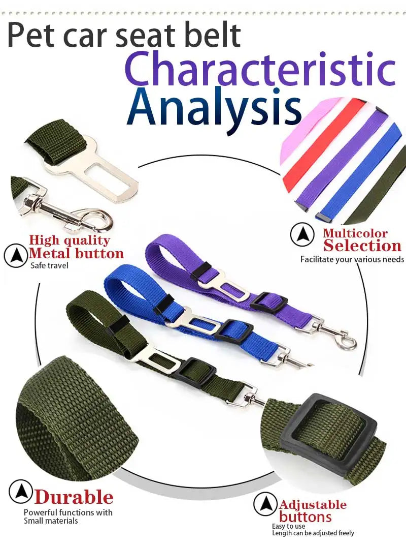 Adjustable Pet Dog Car Seat Belt Pet Seat Vehicle Dog Harness Lead Clip Safety Lever Traction Dog Collars Dog Accessories