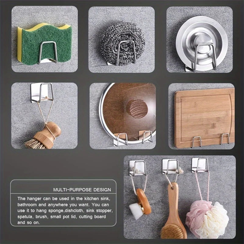 Kitchen Sponge Holder Sink Sponge Rack Stainless Steel Sponges Stand Drainer Sponges Sink Shelf for Knife Towel Holder Wall Hook