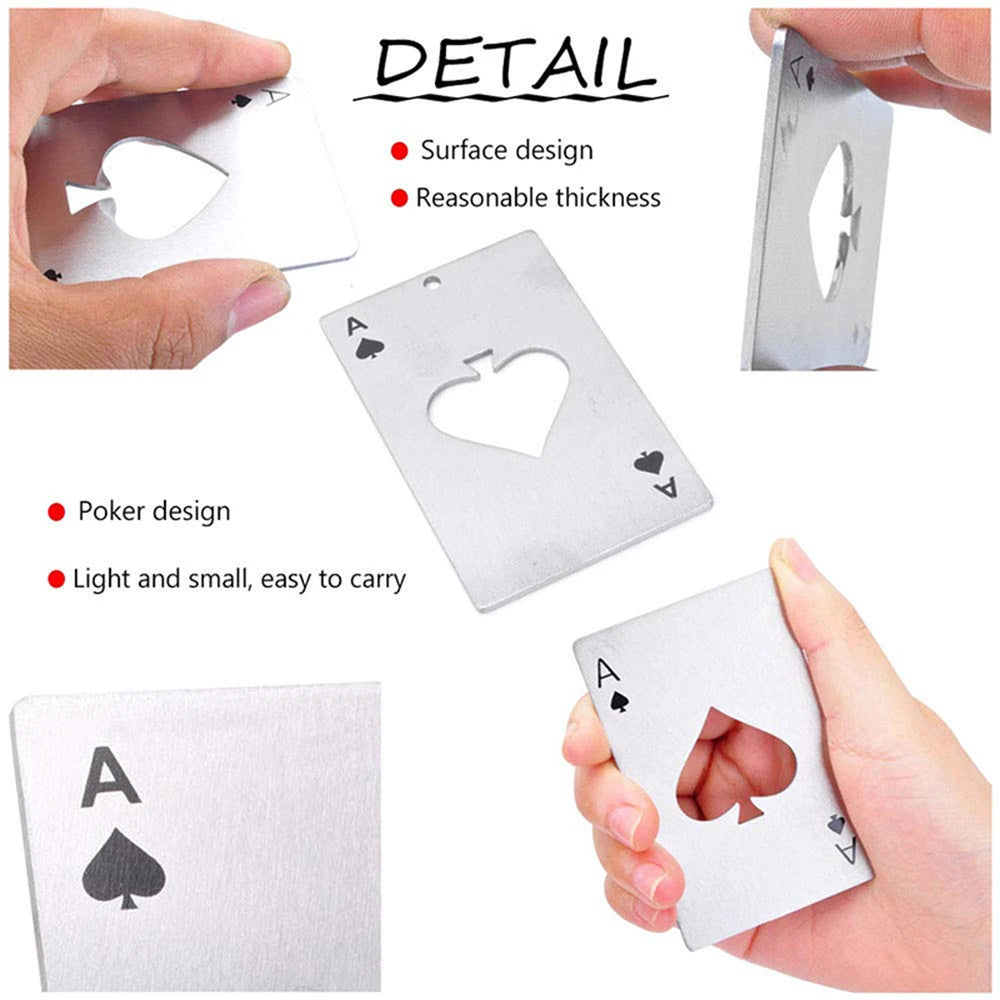 Black/Silver Poker Card Beer Bottle Opener Metal Mini Portable Spade A Opener Stainless Steel Kitchen Bar Tools