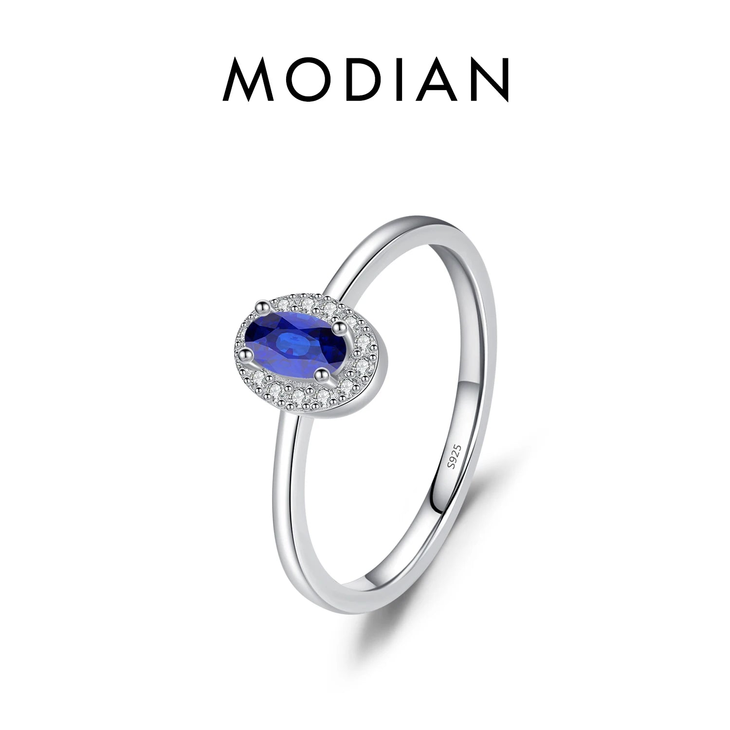 MODIAN Real 925 Sterling Silver Classic Elegant Oval Rainbow Colorful Zirconia Ring For Women Wedding Engagement Fine Jewelry