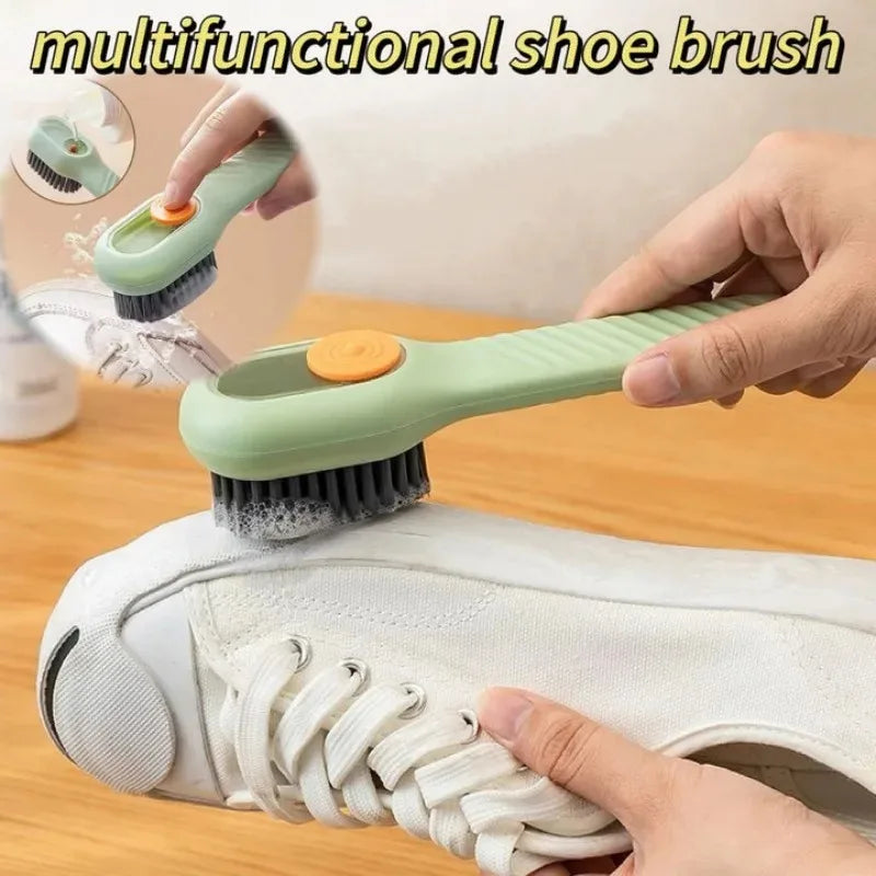 Multifunction Cleaning Shoe Brush Soft Automatic Liquid Shoe Brush Long Handle Clothes Soap Brush with Hook Clean Tool