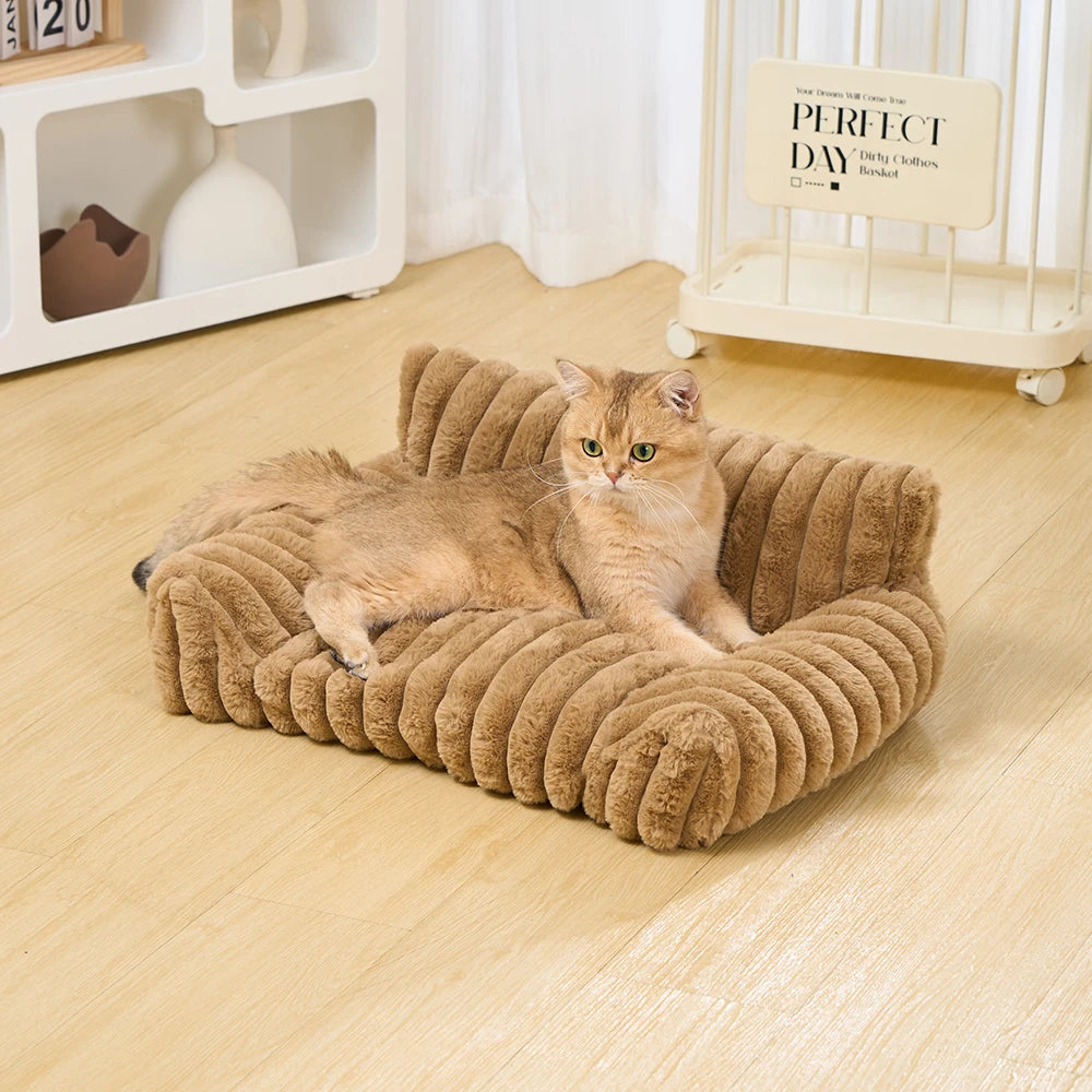 Warm Cat Dog Bed Sofa Cat Nest Soft Striped Pet Bed for Small Medium Dogs Comfortable Plush Puppy Bed