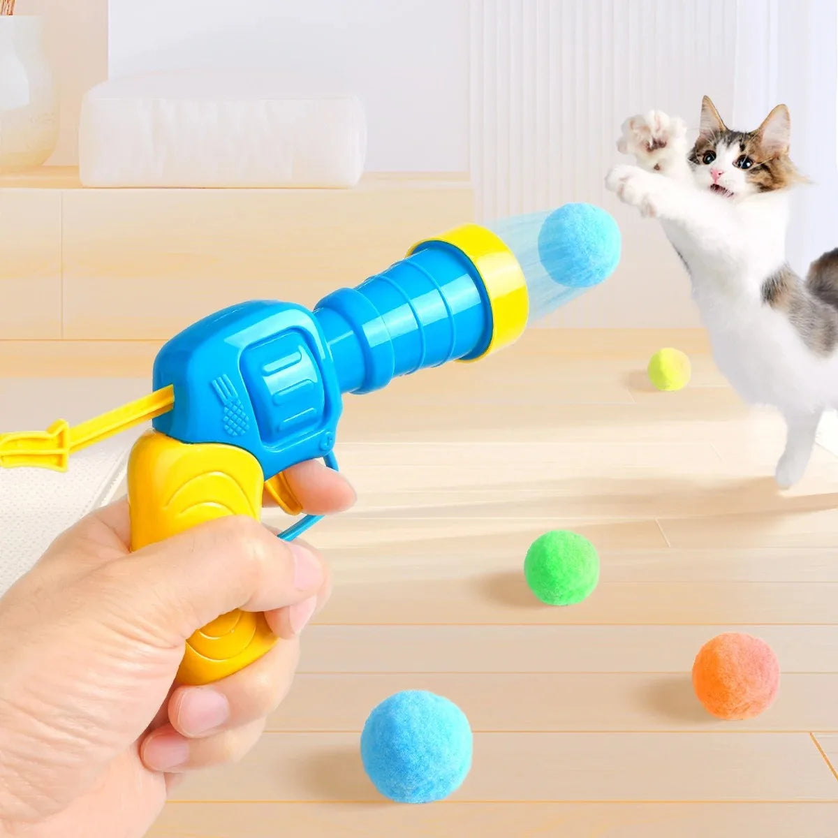 Cat Toys Interactive Launch Training Toy for Pet Kitten Creative Mini Shooting Gun Games Stretch Plush Ball Toys Pet Supplies